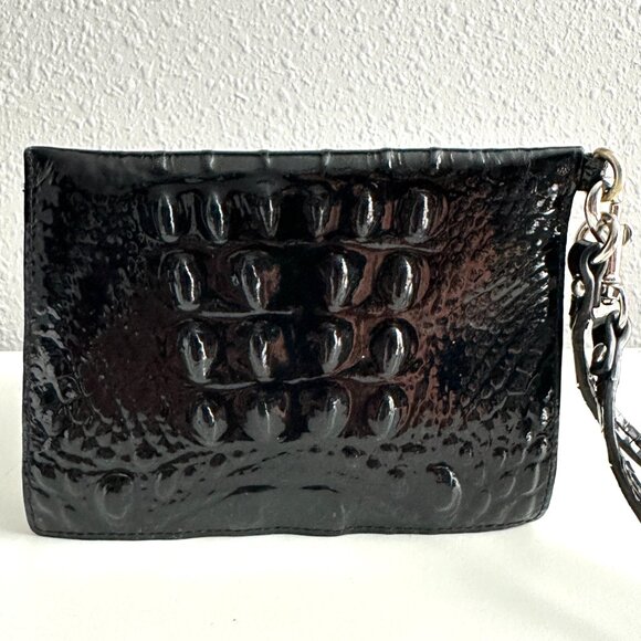 BRAHMIN | Patent Leather Black & Leopard Calf Hair Wristlet | Black Animal Print - Picture 2 of 11
